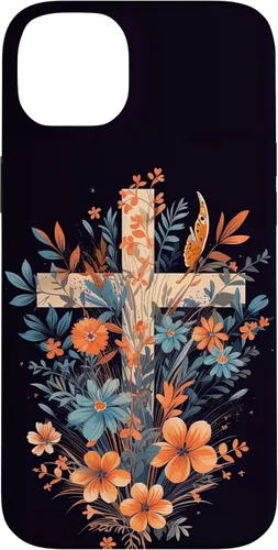 Miniatura 15 de Boho Floral Christian Cross Jesus God Wild Flower Women Case for iPhone 16