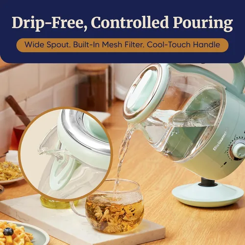Miniatura 7 de Elite Gourmet EKT1220M - Hervidor eléctrico de vidrio de 1.2 L sin BPA de 1200 W, función de marcación de temperatura para mantener el calor, base