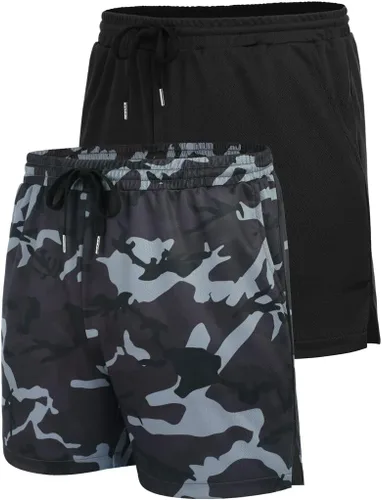 Miniatura 4 de COOFANDY Paquete de 2 pantalones cortos de entrenamiento de gimnasio para hombre, pantalones de malla ligeros para culturismo, entrenamiento