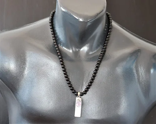 Miniatura 150 de Colgante de turmalina cruda natural, Collar de cuentas de ónix negro genuino, Collar de piedra negra, Collar de piedras preciosas, Cuentas de 0.315