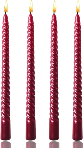 Miniatura 5 de Kemladio Vela, 4 velas cónicas rojas sin perfume de 10 pulgadas, 8 horas de tiempo de combustión, cena, Halloween Rojo
