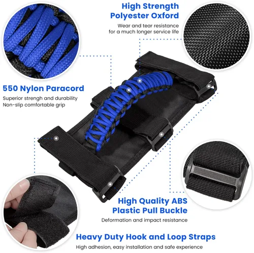 Miniatura 3 de 4 asas de agarre para Jeep Wrangler JK JKU JL JLU TJ YJ Sports Sahara Freedom Rubicon Unlimited Gladiator JT 1955-2023 UTV ATV Premium 550 Paracord