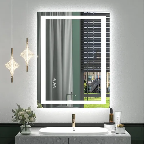 Miniatura 22 de 40x32 Espejo LED inteligente para baño, espejo de tocador regulable con luces, espejo de maquillaje retroiluminado y frontal para pared, antivaho