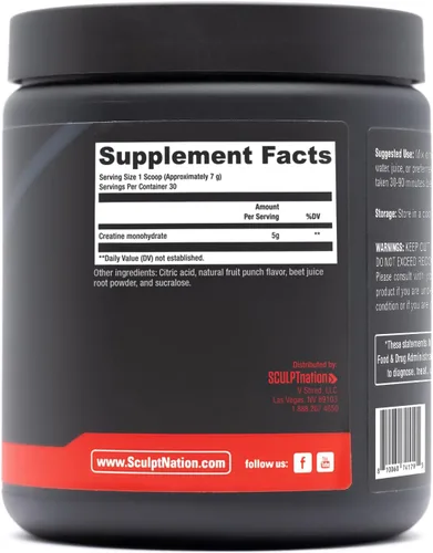 Miniatura 5 de Sculpt Nation by V Shred Creatine - Polvo de monohidrato de creatina premium para apoyar los músculos, la energía y la función cerebral, creatina