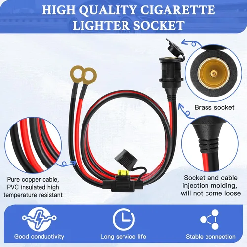 Miniatura 3 de Encendedor de cigarrillos de 10 pies, enchufe para encendedor de cigarrillos de 12 V 2.5mm²/13AWG, toma de corriente de 12 V 20 A impermeable y a