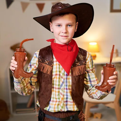 Miniatura 4 de ALINK Copas de botas de vaquero con pajitas y tapas, 12 tazas de vaquero de 10 onzas para fiesta infantil para fiestas temáticas de rodeo