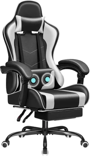 Miniatura 10 de JUMMICO Silla ergonómica para videojuegos con reposapiés y soporte lumbar de masaje, silla de videojuegos de altura ajustable con asiento giratorio