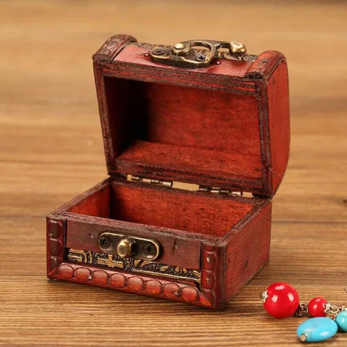 Miniatura 5 de OBTANIM Cajas de joyería pequeñas vintage, caja de almacenamiento de madera hecha a mano de 3 pulgadas con cerradura de metal, caja de regalo