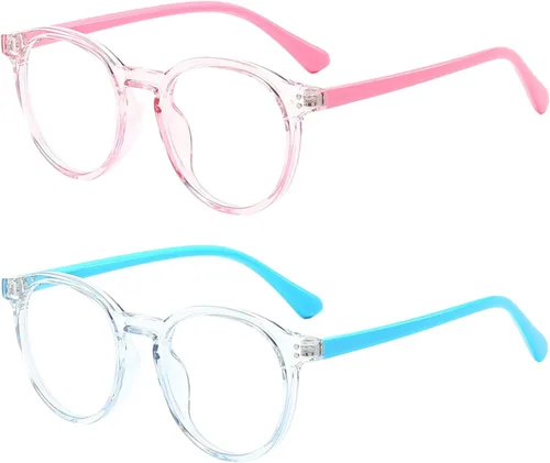 FANNYGO Paquete de 2 lentes de bloqueo de luz azul para niñas y niños, lentes transparentes de bloqueo de computadora para niños y niñas de 4 a 10