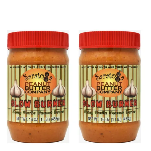 Saratoga Peanut Butter Company Ajo picante de quemador lento. Tarro de 16 onzas. Bajo en azúcar, sin OMG, sin gluten, apto para dieta cetogénica,