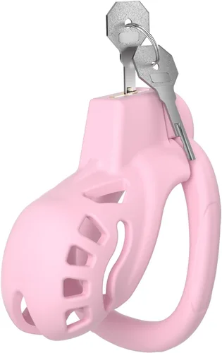 Miniatura 8 de Jaula de castidad masculina, dispositivo XS de castidad con 5 tamaños de anillos y candado invisible para ejercicio del pene del hombre