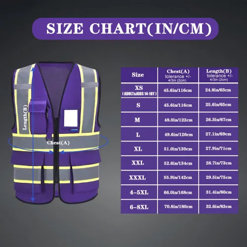 Miniatura 2 de AYKRM 11 color alta visibilidad reflectante chaleco de seguridad para mujeres hombres bolsillo cremallera ANSI/ISEA estándar Púrpura