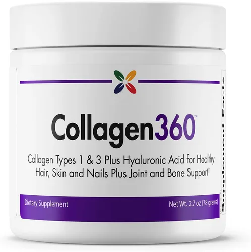 Stop Aging Now - Collagen360 con ácido hialurónico - Polvo de péptidos de colágeno para apoyar el cabello, las uñas y la piel saludables - Ayuda a