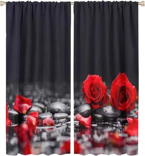 Miniatura 53 de Cortinas opacas con diseño floral de rosas para cocina, retro, rústicas, románticas, con bolsillo para barra, cortinas opacas para dormitorio, sala