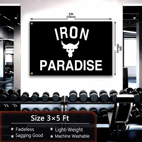 Miniatura 2 de Bandera de Iron Paradise de 3 x 5 pies, bandera motivacional de fitness, banderas inspiradoras para chicos de habitación, banderas geniales