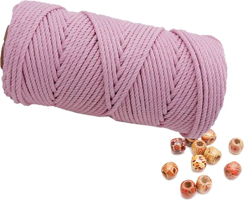 Cordón de macramé de 1/64 pulgadas (0.157 in) de color rosa claro, hilo de algodón natural para tejer a mano a mano, 4 hebras para colgar en la