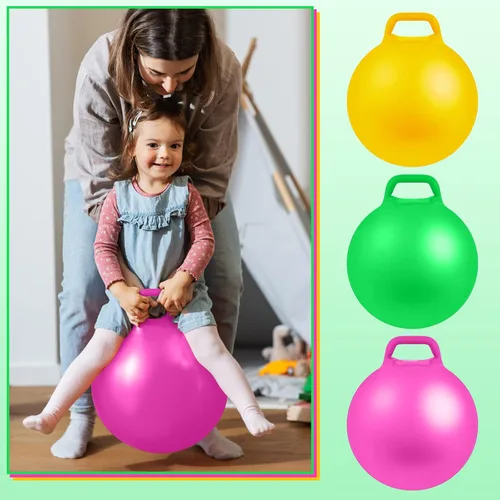 Miniatura 6 de Lewtemi 3 bolas inflables de 18 pulgadas para saltar redondas grandes con asas para niños y niñas de 6 años en adelante (rosa, amarillo, verde)