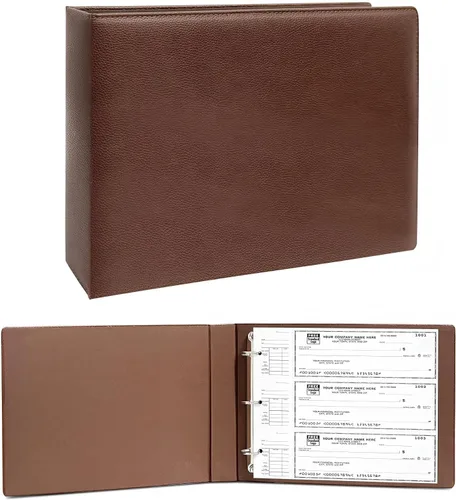 Miniatura 10 de Carpeta de 3 anillos para cheques de escritorio con trozos finales, 3 en una página, se ajusta a 3 y 9 agujeros de piel sintética