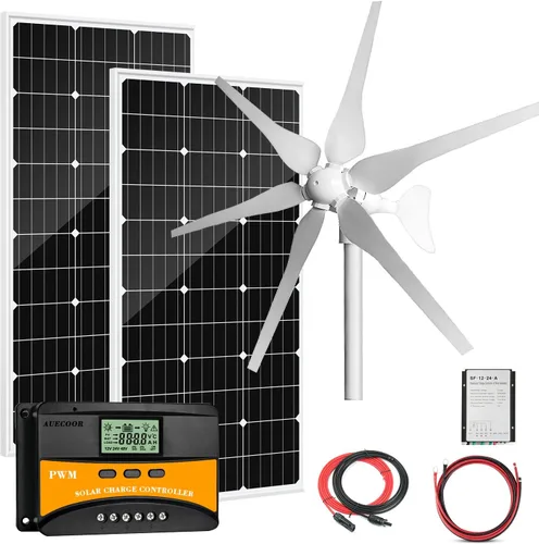 Miniatura 10 de Sistema de energía solar eólica de 600 vatios (kit de sistema híbrido): 1 generador de viento de 12 V/24 V 400 W + 2 paneles solares policristalinos