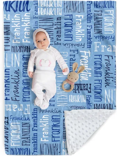 Miniatura 26 de Manta de bebé personalizada, diseño de nombres personalizados, manta de felpa suave con respaldo de puntos de doble capa para niños y niñas, Color01