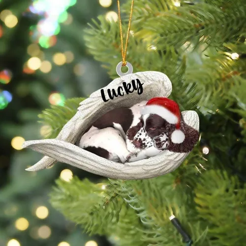 Miniatura 16 de Adorno acrílico plano de perro de Navidad de pastor alemán blanco, ángel dormido, regalo conmemorativo para perro, adorno personalizado con nombre