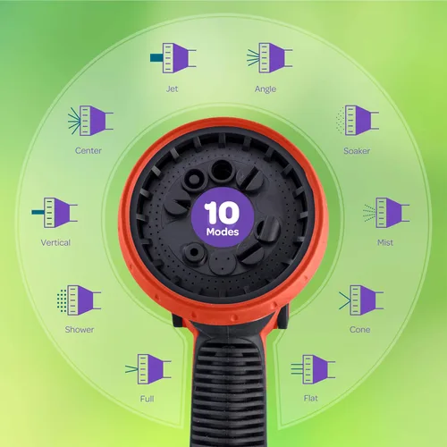 Miniatura 3 de Boquilla de manguera, rojo, pulverizador resistente, 10 patrones de riego ajustables, control con pulgar, ergonómico, para manguera de jardín, regar