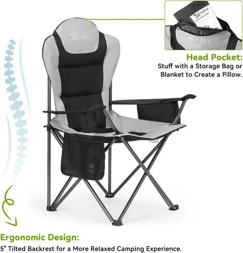 Miniatura 6 de Seazul Sillas de camping para adultos, silla de campamento, sillas plegables para exteriores, soporta 380 libras, sillas portátiles de viaje
