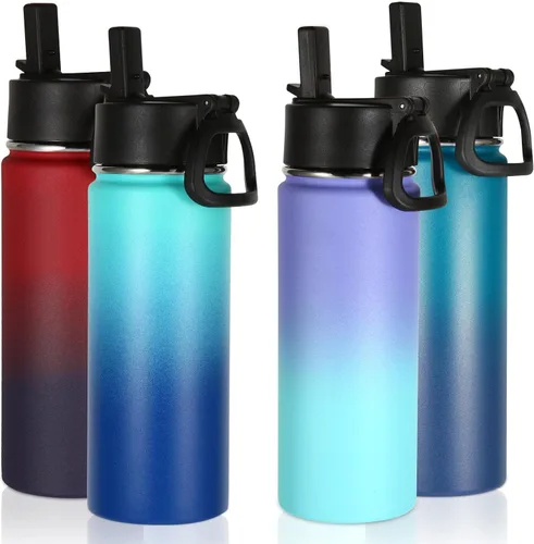 Miniatura 19 de Volhoply Paquete a Granel de 8 Botellas de Agua Aisladas de 18 Onzas, Botellas de Agua de Acero Inoxidable para Niños con Tapa con Pajita, Botella