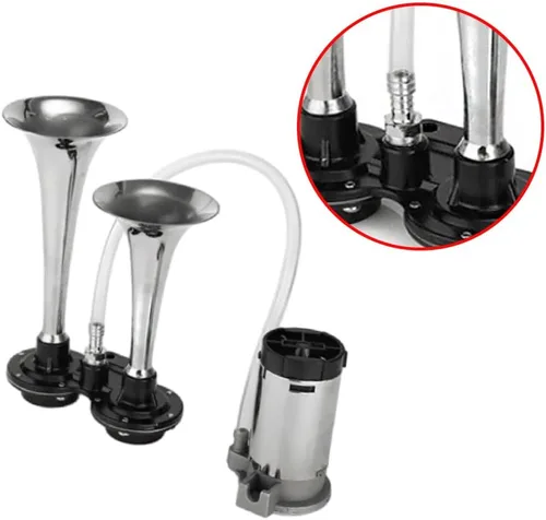 Miniatura 3 de 12V doble tubo Metal Car Horn Metal Car Trompeta 178DB Super ruidoso cuerno de aire para barco tren vehículo