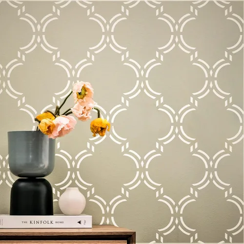 PINKIPO®, Elegante marroquí, plantilla XL (16 x 40 pulgadas), plantilla de pared grande étnica, plantillas de pared geométricas clásicas para