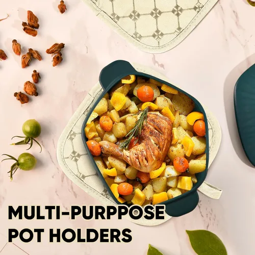 Miniatura 5 de Juego de 12 manoplas de cocina con soportes para ollas, juego de 12 paños de cocina, guantes de horno, almohadillas resistentes al calor a 500 Beige