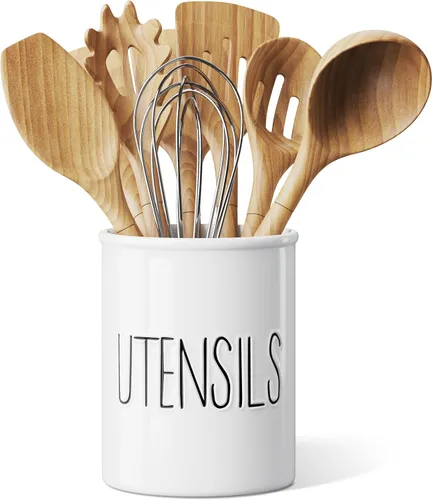Miniatura 6 de Barnyard Designs Soporte de cerámica para utensilios de cocina de granja para encimera, utensilio decorativo de cocina para encimera, soporte