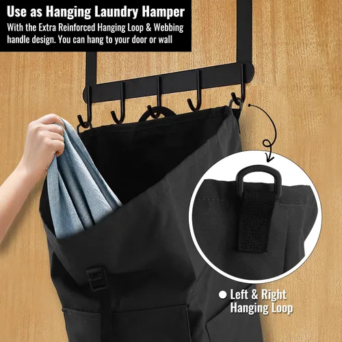 Miniatura 5 de JOINPRO Mochila Bolsa de Lavandería, 125L, extra grande con correas para el hombro, diseño ajustable y extensible, cesta de 3 bolsillos para Negro