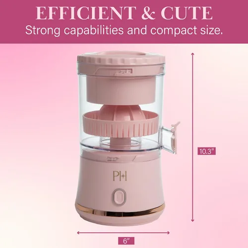 Miniatura 6 de Exprimidor Eléctrico de Cítricos Paris Hilton, Mini Exprimidor Portátil Inalámbrico con Base Recargable USB, Botón de Un Toque, Exprimidor Compacto