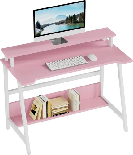 Miniatura 10 de ALISENED Escritorio de oficina pequeño de 31.5 pulgadas con almacenamiento, escritorio pequeño para espacios pequeños, escritorio compacto de Marrón