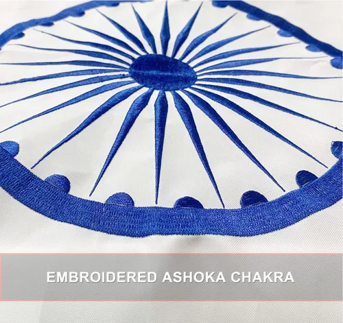 Miniatura 3 de Bandera de la India resistente de 2 x 3 pies, pequeña, de nailon 210D de más larga duración, chakra bordado de Ashoka, extremos de mosca de cuatro