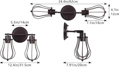 Miniatura 2 de Luling - Aplique de pared industrial Luling rústico loft, luces de pared antiguas, jaula de alambre, enchufe ajustable, accesorios de lámpara retro