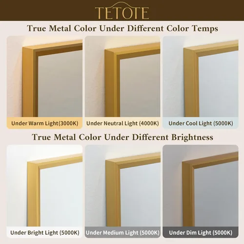 Miniatura 6 de TETOTE Espejo de Baño Dorado de 16" x 20" Latón Dorado Cepillado Rectangular con Marco Biselado Espejo de Tocador de Baño para Sobre el Lavabo