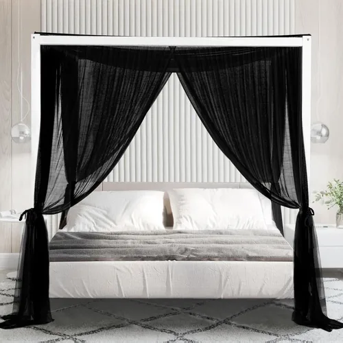 Miniatura 8 de South to East Cortinas de cama negras con dosel, toldo de 4 postes esquineros para niñas y adultos, cortinas de cama de lujo para decoración
