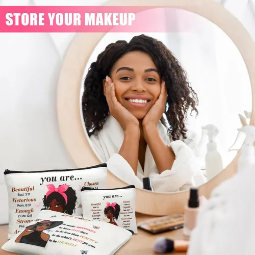 Miniatura 4 de Silkfly 12 Piezas Bolsa Cosmética Afroamericana para Mujeres al Por Mayor Regalo Inspiracional Cristiano Bolsa de Maquillaje para Mujeres Negras
