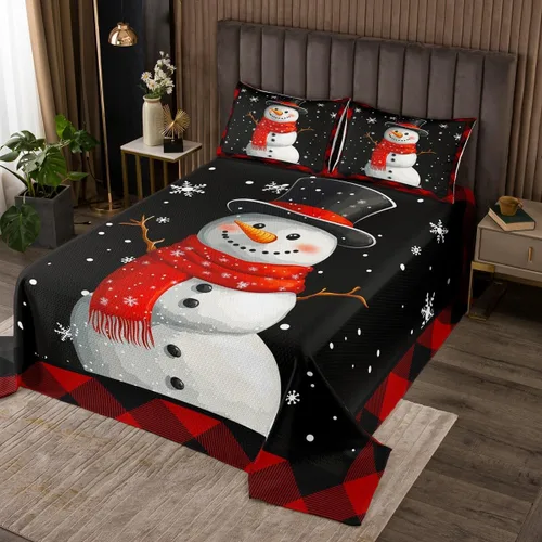 Miniatura 8 de Juego de colcha de Feliz Navidad, tamaño Queen para niños, niñas, decoración de Navidad, juego de edredón cuadrado negro y blanco, colcha geométrica