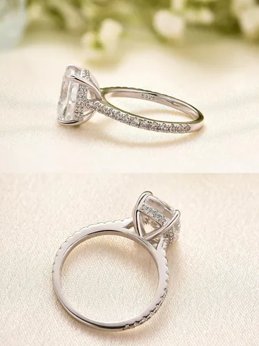 Miniatura 31 de Anillo de compromiso de corte cojín de 4 quilates para mujer, piedra blanca/amarilla grado 5A, circonita cúbica S925, plata, amarillo/blanco/oro rosa
