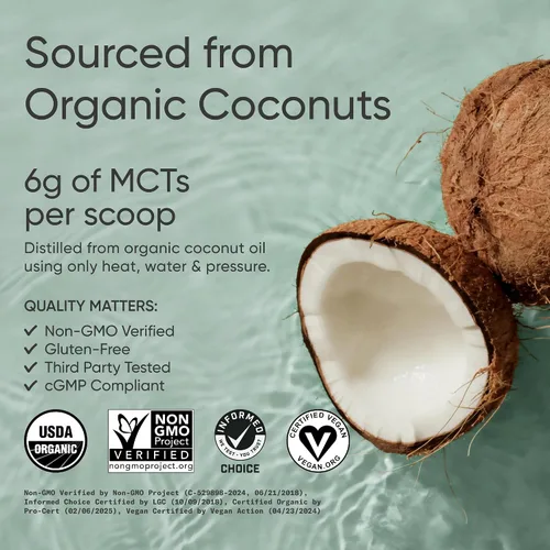 Miniatura 2 de Sports Research Aceite MCT Orgánico en Polvo – Keto y Vegano MCTs C8, C10 de Cocos – Combustible de Ácidos Grasos para Cerebro y Cuerpo, Sin OMG