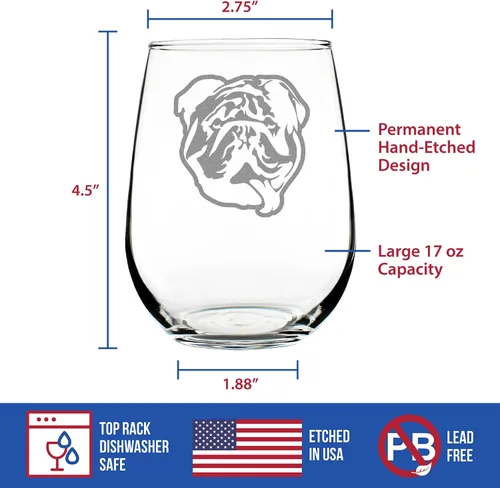 Miniatura 5 de Copa de vino personalizada Bulldog sin tallo, vasos grandes, regalos lindos para los amantes de los perros con bulldogs ingleses, vasos