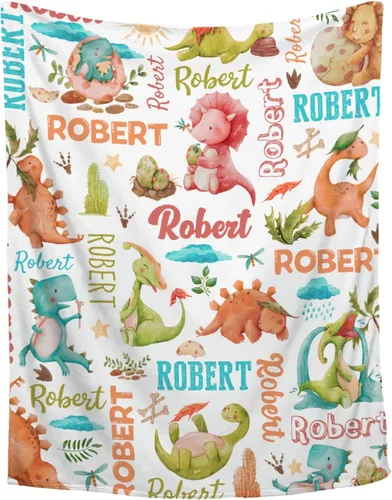 Miniatura 19 de Manta de franela de vellón de dinosaurio con nombre para niñas y niños recién nacidos, regalos personalizados, manta de forro polar suave