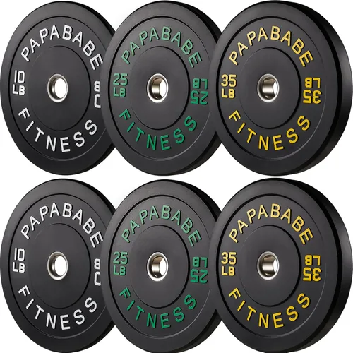 Miniatura 47 de Papababe Placas de peso, juego de placas de pesas de 2 pulgadas, placas de peso de goma protectoras para el suelo, placas de parachoques de 10 a 600
