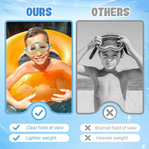 Miniatura 4 de Gafas de natación de marco grande impermeables y antivaho para niños, gafas de natación de visión amplia de verano 2025 para niños y niñas Azul