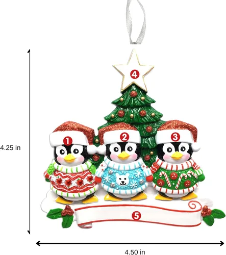 Miniatura 4 de Adorno de Navidad familiar 2025 – Adorno personalizado para familias – Adorno familiar de pingüinos personalizado – Decoración para árbol de Familia