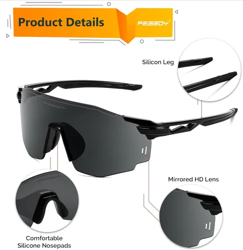 Miniatura 5 de FEISEDY Gafas de sol deportivas sin montura para hombres y mujeres Tr90 Marco para ciclismo Pesca Correr B0116