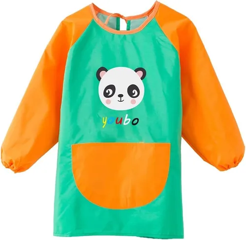 Miniatura 7 de Delantal para pintar para niños, delantal con bolsillos para niños y niñas, impermeable, manga larga, delantal de artista, Azul Panda